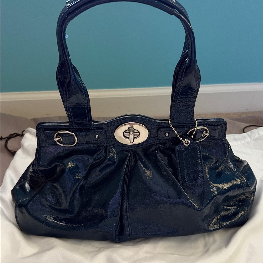 Coach Navy Blue Patent Leather Satchel